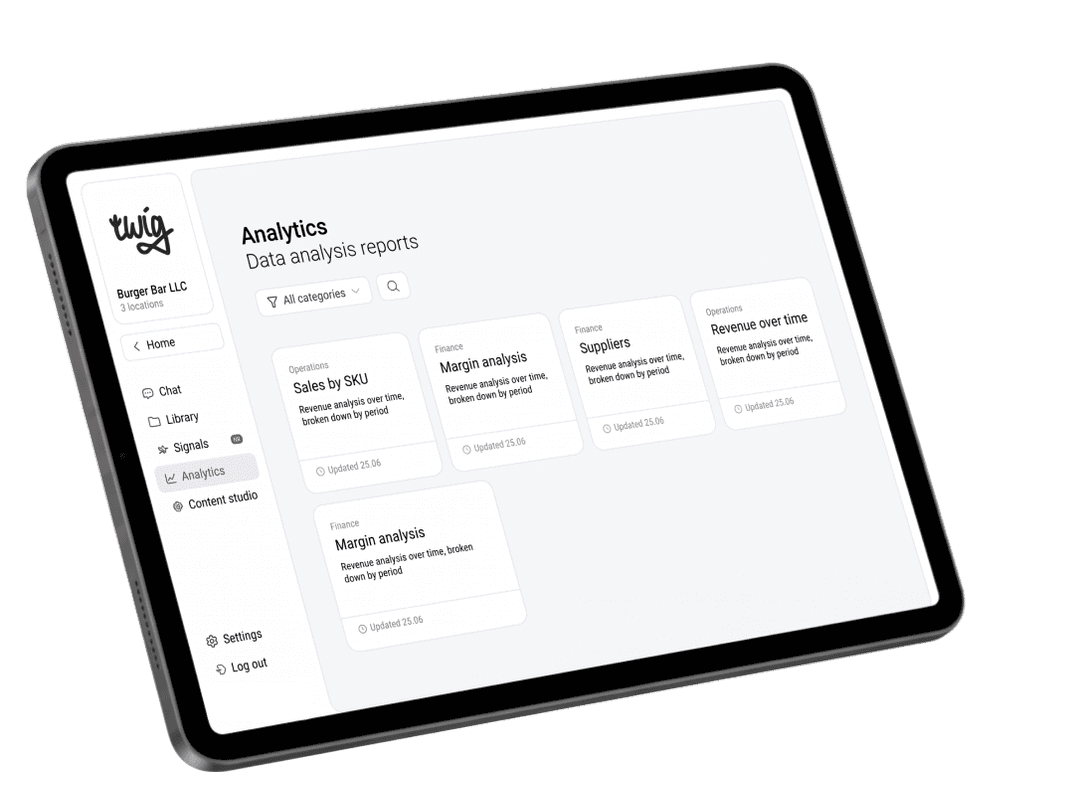 Twig analytics dashboard on a tablet